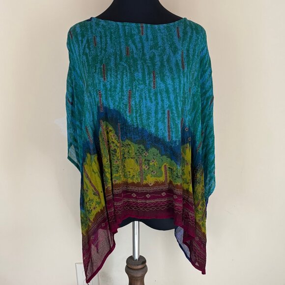 The Pyramid Collection Asymmetrical Crinkle Multicolor Textured Tunic One Size - Picture 1 of 12